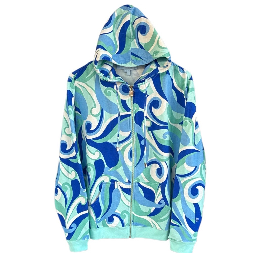 EUC Hill House The Allie Zip-Up Hoodie Ocean Kaleidoscope Size Medium